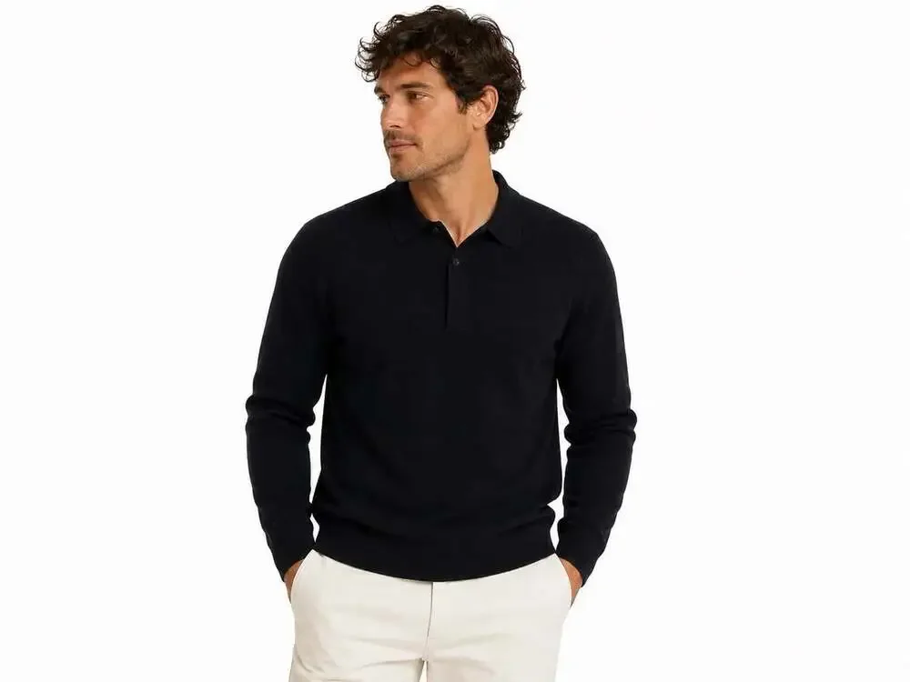 Banana Republic Viaggio Cashmere Polo Sweater Mens L Black 100% Cashmere